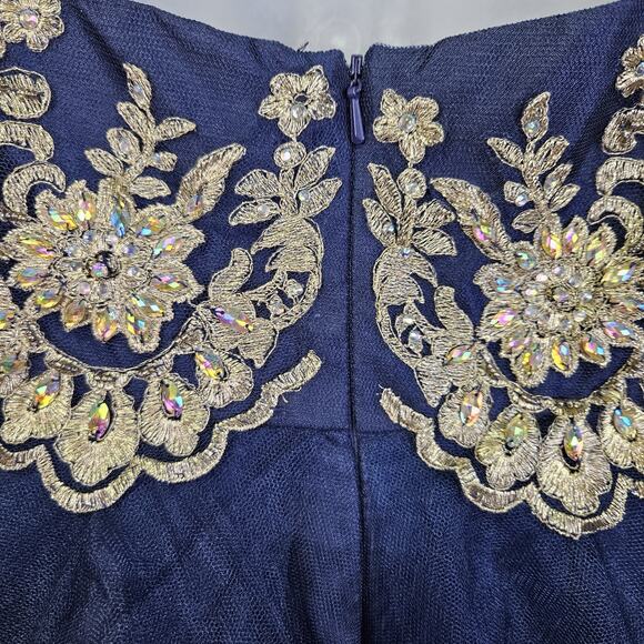 NWT Coya Collection Formal Mini Dress Gown Tulle Ruffle Beaded Halter Blue M - Picture 11 of 16